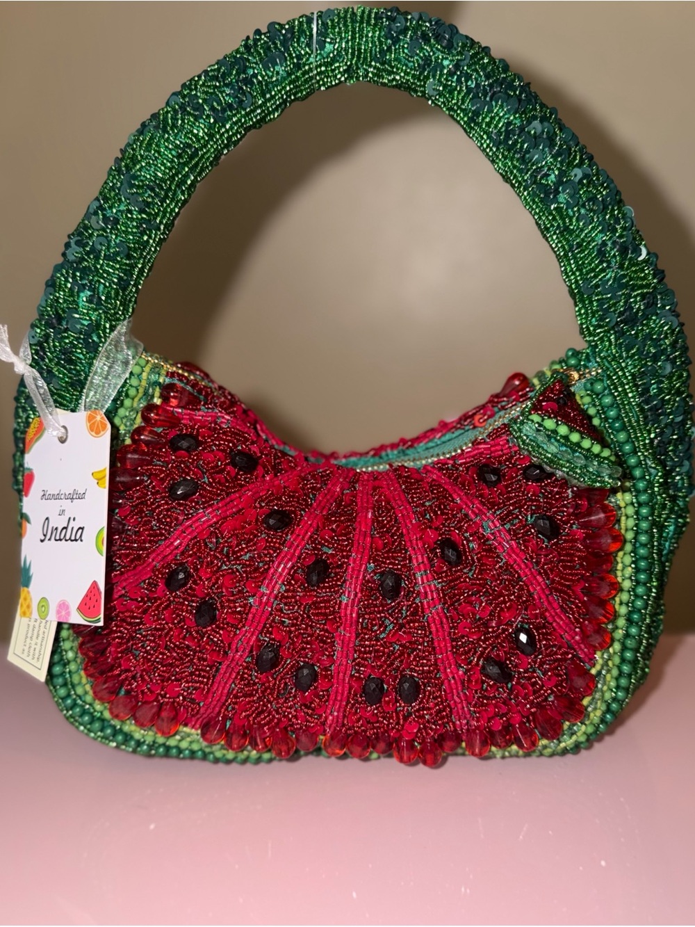 Handmade Beaded Watermelon Slice Mini Purse Bag Fruitcore NWT